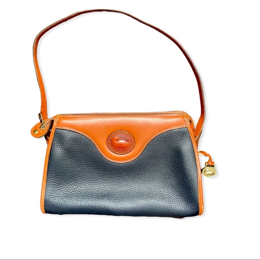 Vintage Dooney & Bourke Navy and Brown Leather Satchel